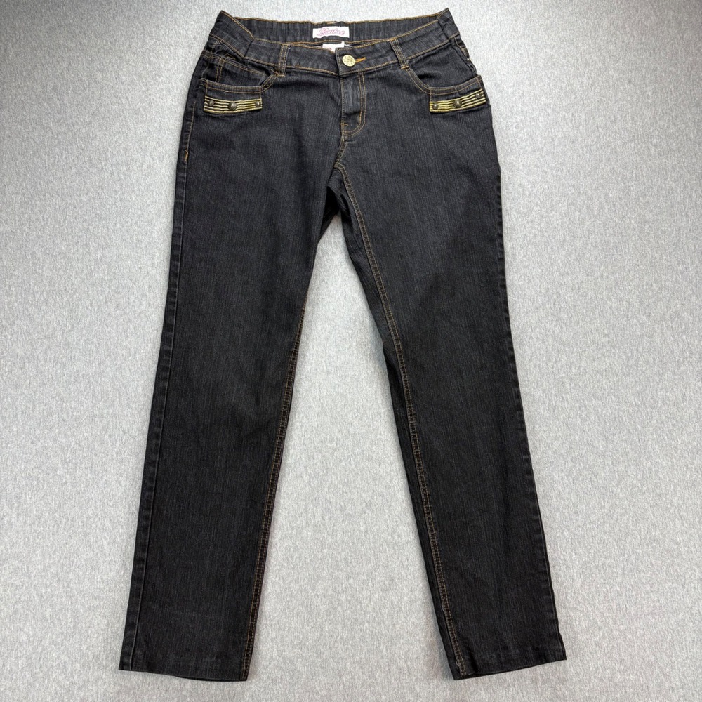 Rubee Jeans Girls 15 Dark Wash Embellished Embroidered Studded Pockets‎ Zip Fly